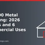 Graphic of a steel building outline with the words 50x100 Metal Building Prices and 6 Commercial Uses