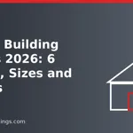 Graphic of a steel building outline with the words Metal Building Doors 6 Types Sizes and Prices