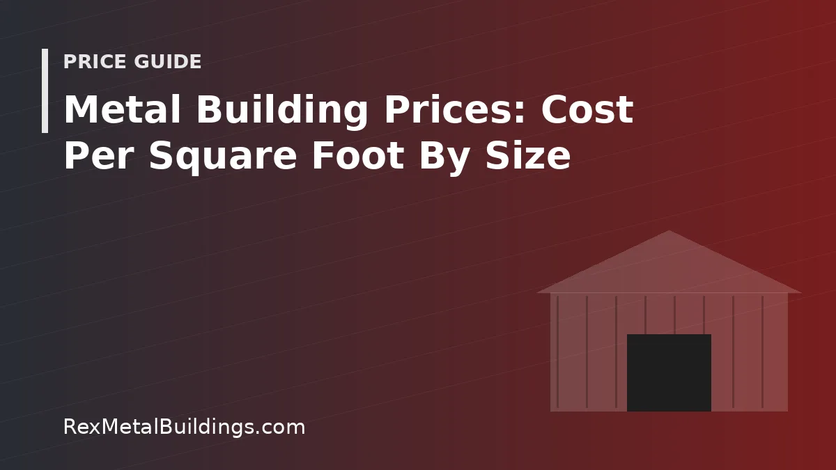 Graphic of a steel building outline with the words Metal Building Prices Cost Per Square Foot