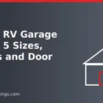 Graphic of a steel building outline with the words Metal RV Garage 5 Sizes Prices and Door Tips